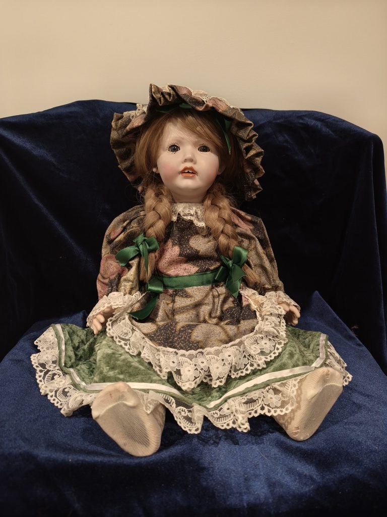Porcelana 45-65cm — Capota y vestido de tela estampada floral marrón/rosa/dorad…